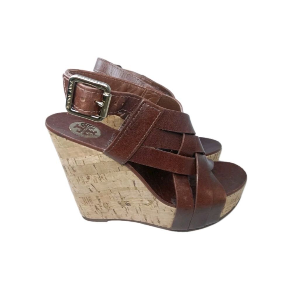 Tory Burch Ace Strappy Wedge Leather Sandals Women's Size 6 Shoes Brown